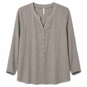 Hello Nite Henley Top Gray Lightweight Knit Minimalist XS